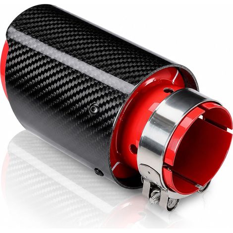 Gorge Arrière de Voiture 163mm/6,4 po, Embout D'échappement Universel en Fibre de Carbone Rouge Brillant Droit Entrée 63mm/2,5 po Sortie Simple 89mm/3,5po Embout Tube D'échappement Droit (1/5)