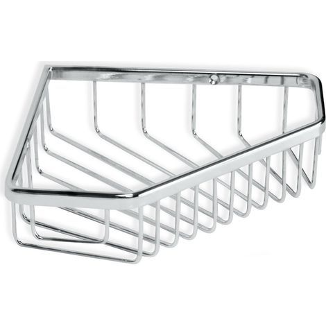 Corner Brass Bathroom Shelf with Screws Included, Supports 5 kg, Compatible with No-Drill System (Quick Fix), Moisture-Resistant, Modern, Fast Drainage, 17 x 4.5 x 17 cm – Krom Model (1/3)