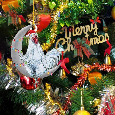 Pendentif de Noël Poulet avec Chapeau et Écharpe Décoration à Suspendre au Sapin de Noël Décoration de Fêtes (1/3)