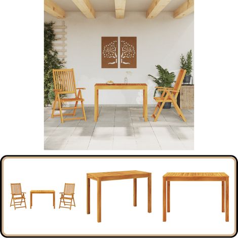 3-tlg. Garten-Essgruppe Massivholz Akazie - Gartenmöbel - Esstisch - Gartenstuhl - Akazienholz - Gartenset