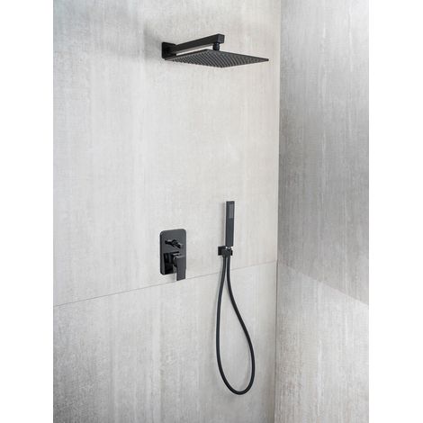 Kit complet douche design carrée noir mat (1/4)