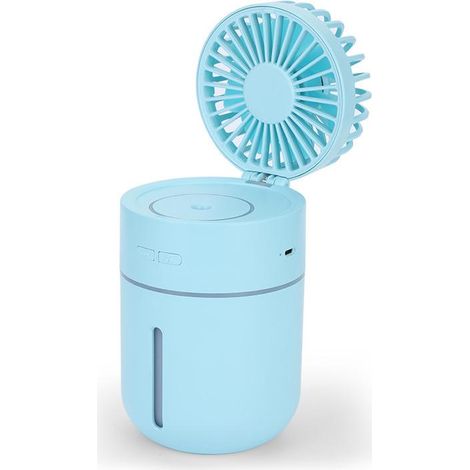 400-ml-Mini-Luftbefeuchter mit Ventilator, tragbare, per USB aufladbare Klimaanlage, superleiser Luftreiniger, 7-farbige LED-Beleuchtung (Blau) (1/5)