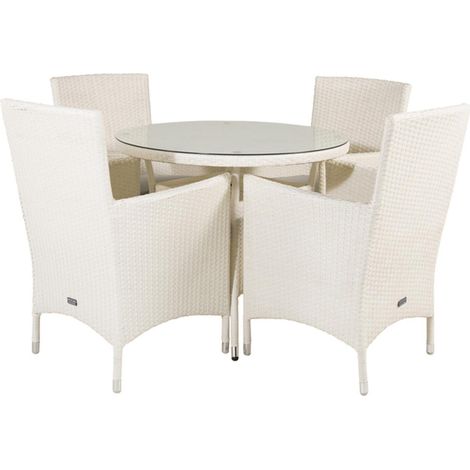 Ensemble Table de Jardin & 4 Chaises "Volta" 90cm Blanc