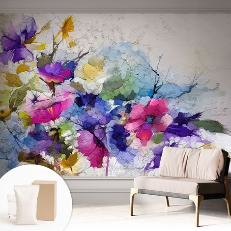 Tapete Vliestapete mit Kleber Wandtapete modern - Tapete mit Motiv - Tapete Schlafzimmer Abstrakte Blumen 312x219 cm (1/5)