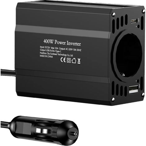 Inversor, convertidor de CC a CA, enchufe estándar europeo, 400 W - NEGRO (1/2)