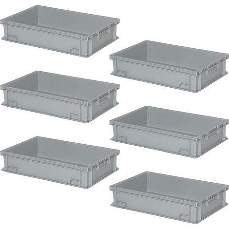 BRB 6 conteneurs Euro caisse en plastique avec 2 poignées, 600 x 400 x 150 mm, 27 l, gris