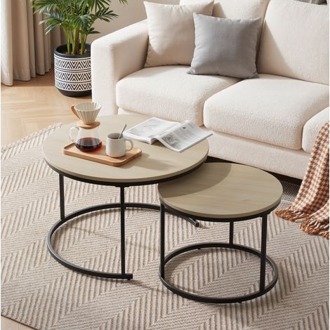Mesa centro nido redonda 2 piezas metal roble OKMYHOME (1/5)