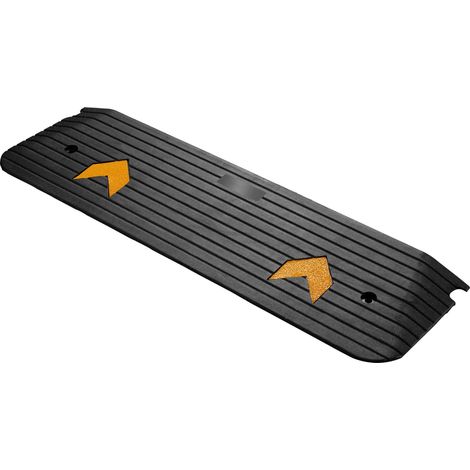 Wiltec Schwellenrampe bis 50 t, Rampe aus robustem Gummi 1100 x 320 x 38 mm, gelbe Reflexionsbänder und Schraubrillen, Auffahrrampe für Pkw, Motorrad, Rollstuhl oder Lkw