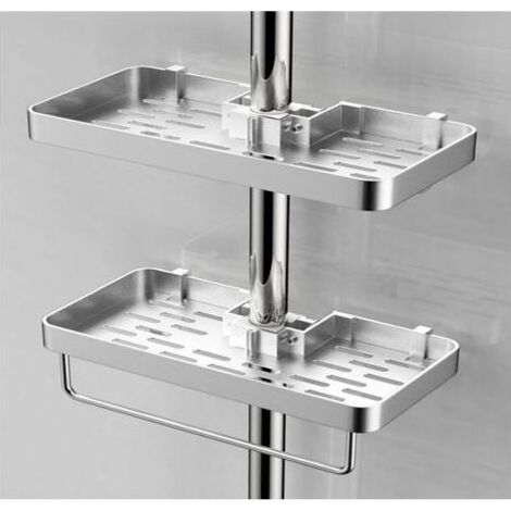 Lot de 2 étagères de Douche Sans Perage, Porte-Savon en Aluminium avec Plateau pour Gel Douche, Compatible avec les Tubes de 22-25mm (1/4)