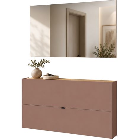 Garderobe Flurgarderobe schmal in braun mit Eiche ABERDEEN-01 modern 2-teilig mit Spiegel & Schuhschrank (1/5)