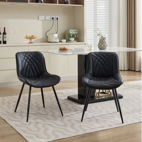 Lote de 2 sillas de comedor ergonómicas de PU perforado, con patas cruzadas de metal - negro (1/5)