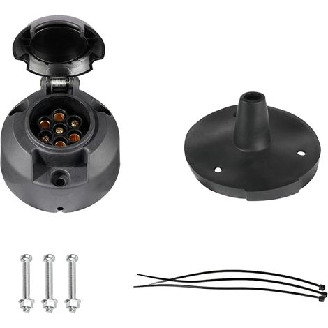 Prise Remorque 7 Broches avec Joint en Caoutchouc, 12V Étanche Connecteur Prise Remorque Femelle, pour Caravane RV Voiture Bateau (1/5)