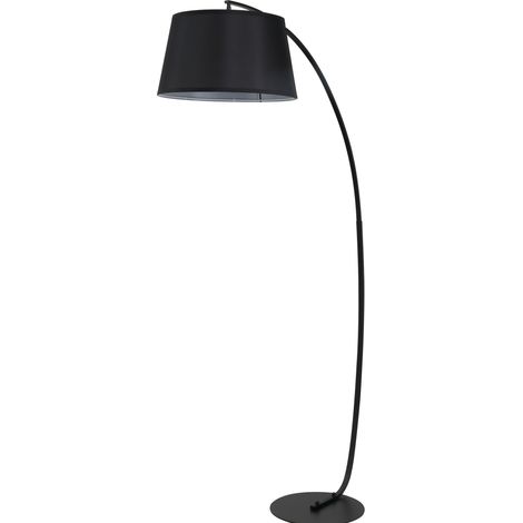 Lampada da Terra Curva in Metallo Nero con Paralume in Lino e Pedale (1/5)