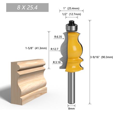 Lot de 5 Fraises à Défoncer pour Moulures Architecturales 8 mm, Mèche de Routeur pour le Travail du Bois (1/5)