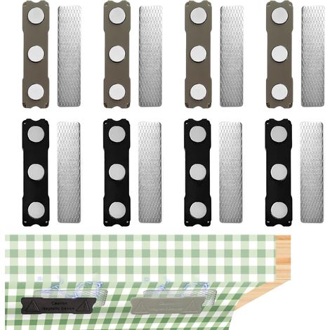 CCYKXA PCS Pinces invisibles pour nappes, pinces magnétiques pour nappes, pinces polyvalentes pour nappes d'extérieur pour tables à manger, bancs, fêtes, restaurants, camping (4 noires, 4 grises) (1/4)