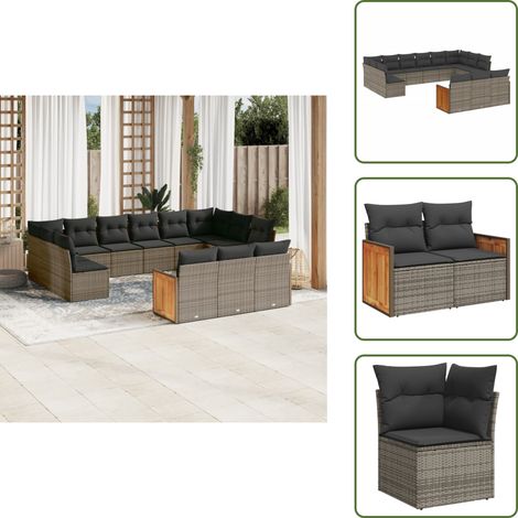Rattan PE - vidaXL Set Divani da Giardino 13 pz con Cuscini Grigio in Polyrattan - Poltrone da giardino