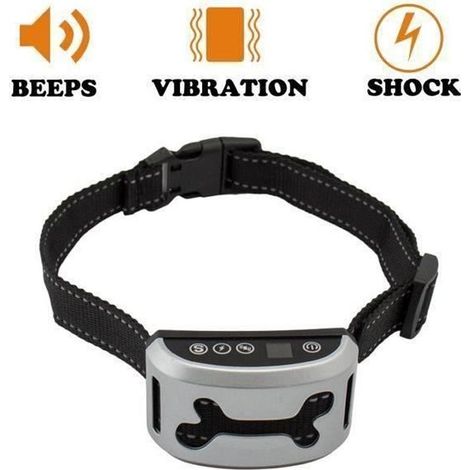 Collier Anti-aboiement pour chien Rechargeable automatique Anti Bark Dog Collar, Écran LCD - Argent (1/4)