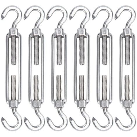 M5 Tendeur Cable Acier Inoxydable, Lot de 6 Tendeur de Fil Crochet et Crochet Réglable Heavy Duty Tension Hook & Hook pour Corde Cable Fil à Linge, Grillagefor Sun Shade Installation (1/4)