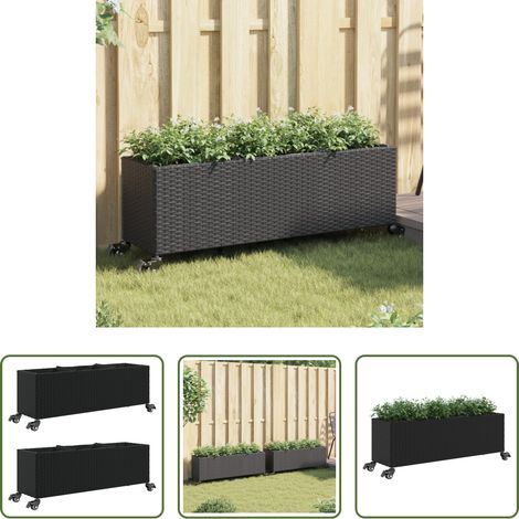 Blumenkübel - Pflanzkübel mit Rollen 2 Stk. Schwarz 107x32x38 cm Poly Rattan (1/5)