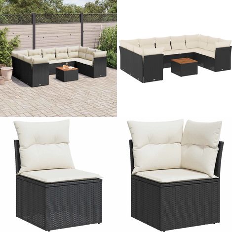Salon de jardin 10 pcs avec coussins noir résine tressée - Ensemble Salon De Jardin - Mobilier De Jardin - Canapé Extérieur - Set Salon Extérieur - Table Basse Jardin - Home & Living (1/5)