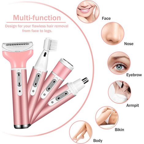 Rasoir Électrique 4 en 1 pour Femme - Épilateur Visage et Corps, Tondeuse Sourcils et Nez - Sans Fil pour Épilation Bikini (1/5)