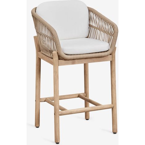 Sgabello alto da giardino in legno di acacia e corda intrecciata Karvia SKLUM