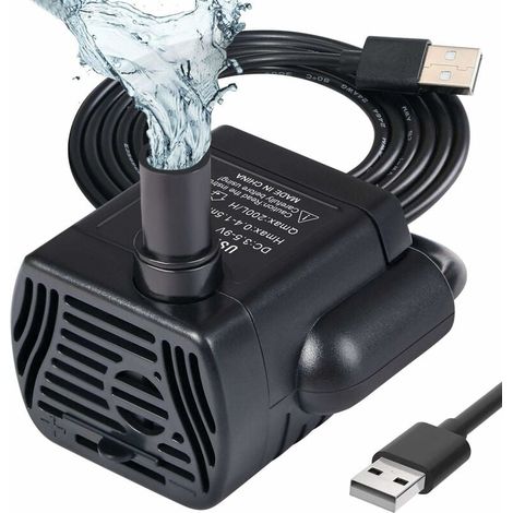 Pompe à eau submersible, pompe d'aquarium réglable 200 L/h 3 W, ultra silencieuse, USB, pour bassin, fontaine, câble de 1,4 m (1/4)