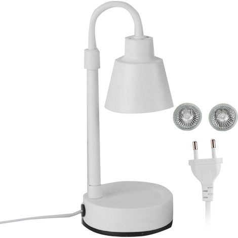 Ortviai Lampe chauffe-cire rétro réglable en hauteur avec minuterie et gradation – Blanc, 50 W, 2 ampoules incluses (1/5)