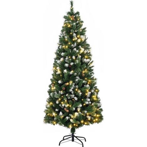 Sapin de Noël Artificiel Lumineux 180 cm Vert 250 LED 703 Branches avec Pommes de Pin Pied Pliable (1/5)