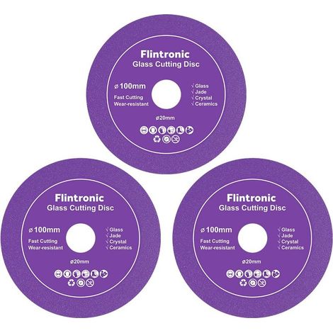Flintronic 3pcs Disque Coupe Verre, Disque Diamant 100 Carrelage, Disque à Tronçonner Diamant, Disque Carrelage pour Bouteille, Porcelaine, Jade, Granit, Verre(100 x 20mm) (1/5)