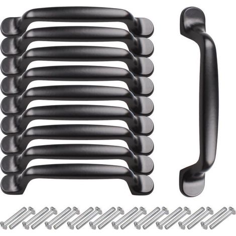 10PCS Poignée de Placard Meubles 128mm avec vis pour Armoire Tiroir Chambre Cuisine Tirette Porte Noire (1/4)