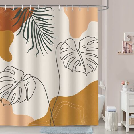 Sollbry Rideau de Douche Feuilles de Bohème Abstraites Milieu du Siècle Rideau de Bain Tissu Polyester Anti Moisissure Imperméable Lavable Rideau Salle de Bain 180 x 180 cm (1/4)