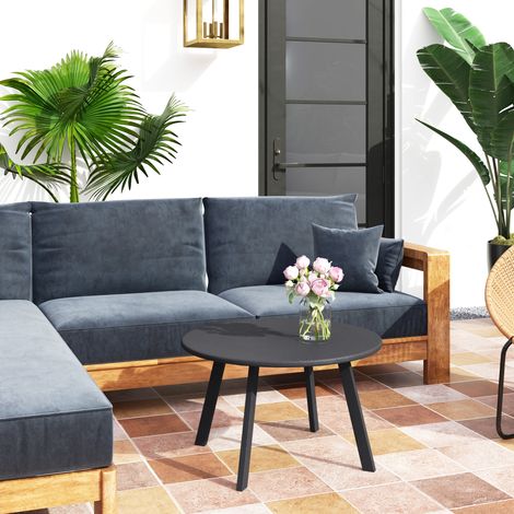 Table basse ronde en métal avec pieds antidérapants et bords sécurisés pour terrasse, balcon ou salon Ø70 x 42 cm Gris (1/5)