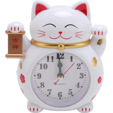 Eosnow Precise Plastic Lucky Cat Clock, Cute Cartoon Design, Good Alarm for Home, White YF2025B