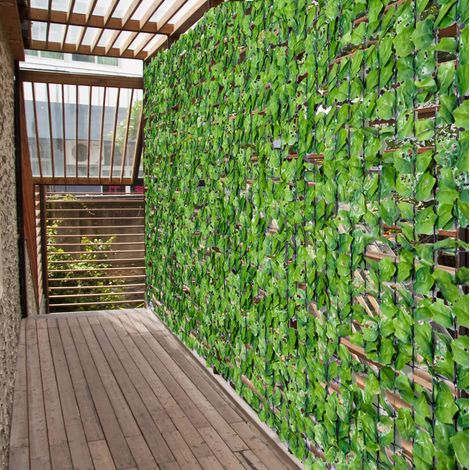 Seto artificial cortavistas 300 x 150 cm, follaje denso verde claro, PE y tela DESVIAE (1/5)