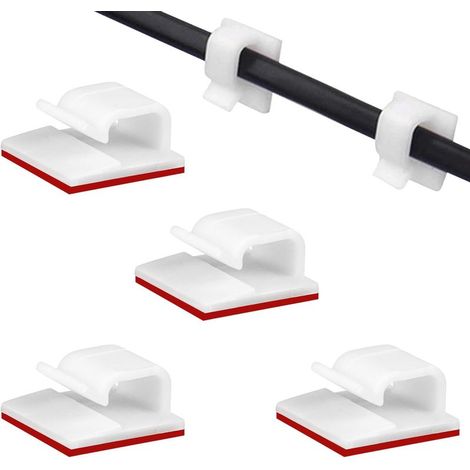 Lot de 50 clips de gestion de câbles auto-adhésifs pour TV, PC, ordinateur portable, bureau, maison - blanc (1/5)
