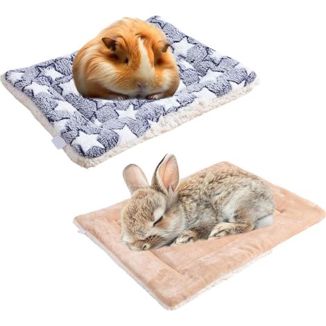 2er-Pack Meerschweinchendecken, 30 x 20 cm, Hamster- und Kaninchenmatten, warme und weiche Welpenwolldecken, Meerschweinchenmatten, Kleintiermatten usw. (blau und gelb)