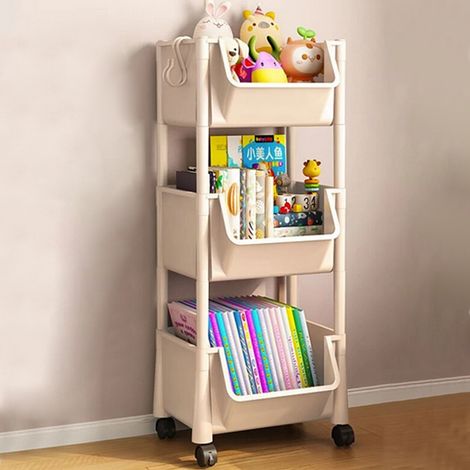 Carrello Multiuso con Ruote Scaffale Portaoggetti Libreria Salvaspazio Beige (1/5)