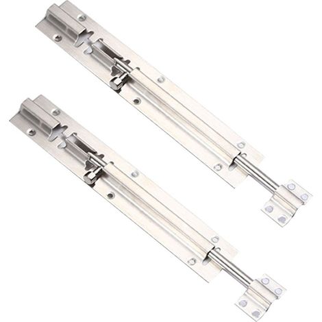 Lot de 2 verrous à barillet, verrous coulissants, verrou coulissant en acier inoxydable épais, 20 cm (8 pouces) (1/4)