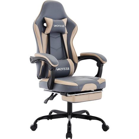 Chaise Gaming Racing, Siege Gaming Repose-Pieds Rétractable, Fauteuil Gamer avec Massage Lombaire, Fauteuil Bureau Ergonomique Confortable, Dossier Inclinable à 135°, Charge 120 kg (1/5)