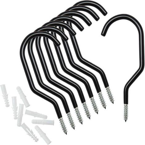 Crochets de plafond - 8 pièces - Caoutchouc et acier - Noir - Crochets de rangement pour cintres à vélo - Crochets de Garage pour vélo - 16 × 7 cm - Pour garage, mur et plafond, porte-outils (1/5)