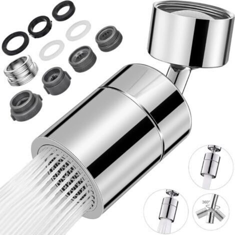Aérateur de Robinet 360° Pivotant Embout Robinet Cuisine, Mousseur Robinet Économie D'eau avec 2 Modes de Pulvérisation Avec Adaptateurs Femelle/Mâle de 20 mm, 22 mm et 24 mm