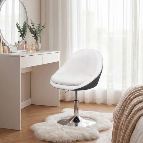 WOLTU Sgabello con Girevole a 360° Regolabile in Altezza per Toeletta Trucco Sedia Girevole in Tessuto Teddy e PU Bianco