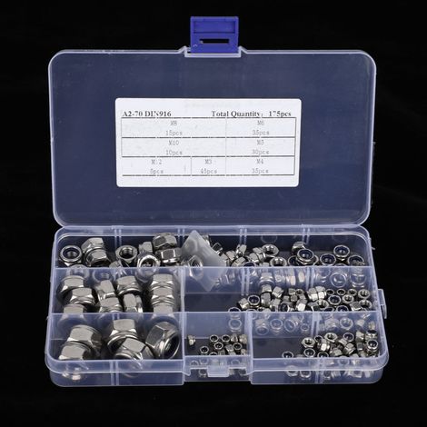 Kit de fixations pour écrous autobloquants en acier inoxydable 304 M3 M4 M5 M6 M8 M10 M12 (175 pièces) (1/5)
