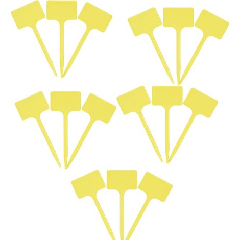 Letreros para plantas - Juego práctico de 15 piezas - Área de escritura de 55 x 35 mm - Diseño en forma de T - Material impermeable - Amarillo / Letreros para plantas / Letreros para hierbas