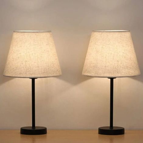 Lot de 2 lampes de table Accensa effet canage abat-jour 17cm Blanc créme Métal Noir - Crème (1/2)