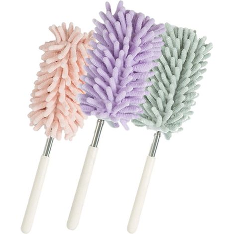 Lot de 3 plumeaux en microfibre, kit de dépoussiérage pour maison, plumeau lavable et pliable, vert nordique, rose et violet (1/5)