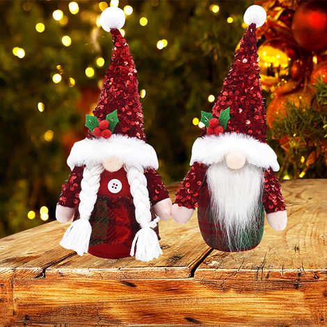 Gnome De Noël - Décoration En Tissu Avec Visage Sans Traits - Pour Arbre De Noël, Fenêtre, Étagère Ou Intérieur Festif - Lot De 1 (1/4)