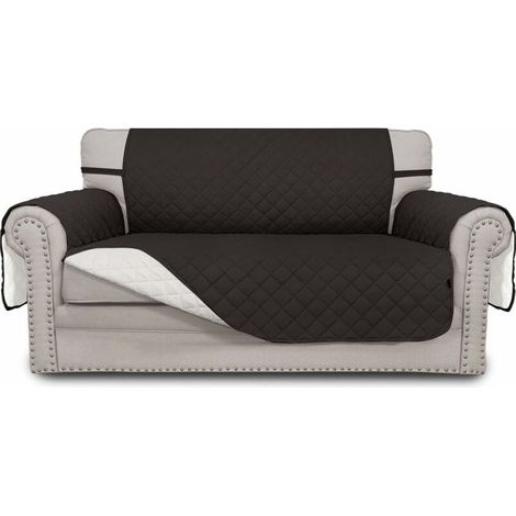 Housse de canapé double face housse de canapé double imperméable housse de protection de meubles avec sangle élastique animal de compagnie enfants enfants chiens et chats (canapé double, noir) (1/4)