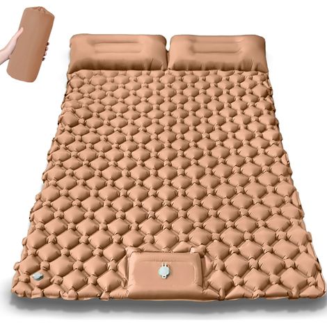 Matelas gonflable double de camping (Jaune désert), ultraléger et pliable (1/4)